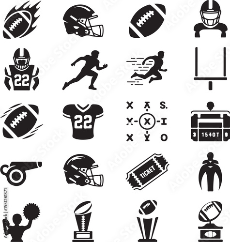 Quarterback Throwing Pass Silhouette

Touchdown Celebration Vector Design

Football Player in Action Silhouette

Helmet and Ball American Football Art

Team Huddle on Field Silhouette Scene