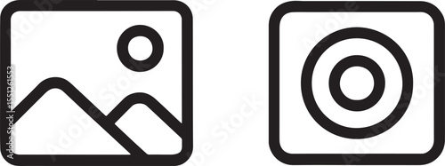 Modern Iconography A Pair of Simple Black and White Rounded Square Icons Representing Gallery and Target Functionality