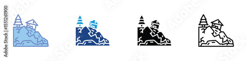 Landslide Icon, Rockfall and Slope Collapse Symbol