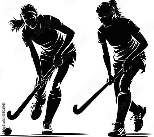 Field hockey players silhouette vector graphic design sports action illustration competition game athletic skill 100 editable stock vector illustration