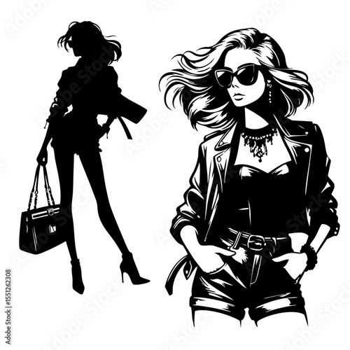 スタイリッシュな女性のイラストセット