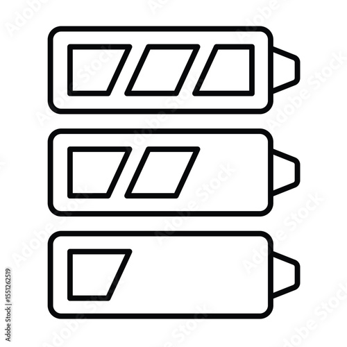 Battery charging thin line icon, electrical service concept. Vector graphics. Full and low battery charge sign on white background, style mobile or design.