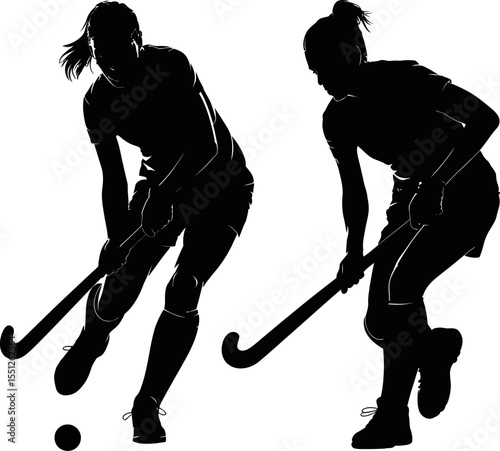 Field hockey players silhouette action sport athletic competition team game illustration vector graphic design editable stock vector illustration