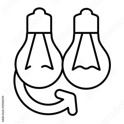 Light bulbs and replace arrow thin line icon, electrician service concept. Vector graphics. Replacing lightbulbs, repair sign on white background, style mobile or design.