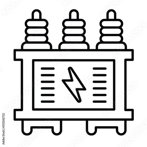 High voltage transformer box thin line icon, electrician service concept. Vector graphics. Electrical safety, lightning sign on white background, style mobile or design.