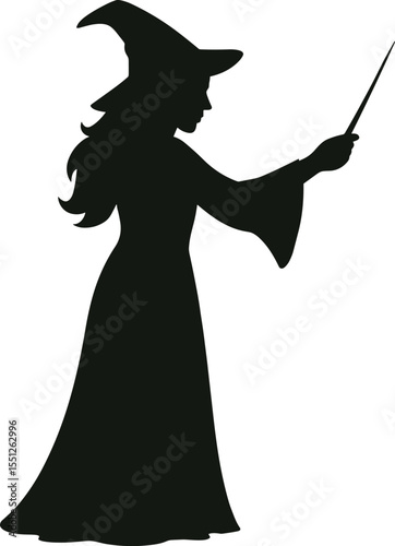 Witch Silhouette Vector - Flying on Broomstick Fantasy Art