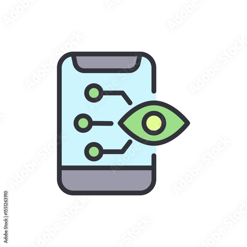 Mobile Eye Technology Icon With Connected Nodes In Transparent Style
