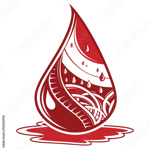 Ornate red blood drop design with intricate detailing