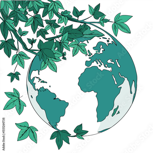 Earth day illustration green leaves encircling globe