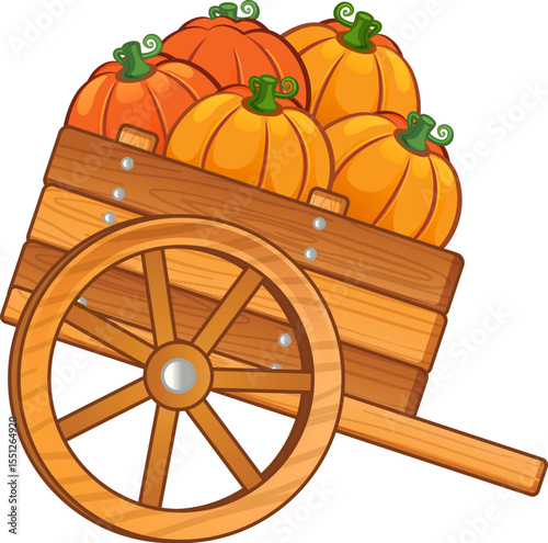 Autumn Harvest A Rustic Wooden Wheelbarrow Overflowing with Ripe Pumpkins