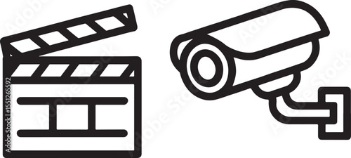 Depiction of Filmmaking Process and Security System Icons Signifying Movies Cameras Surveillance and Security Technologies and Film Protection Concepts