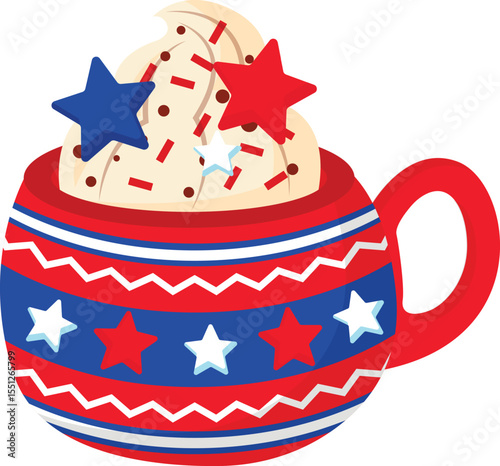 Patriotic Whipped Cream Hot Chocolate in Festive Mug 4th of July Drink Recipe
