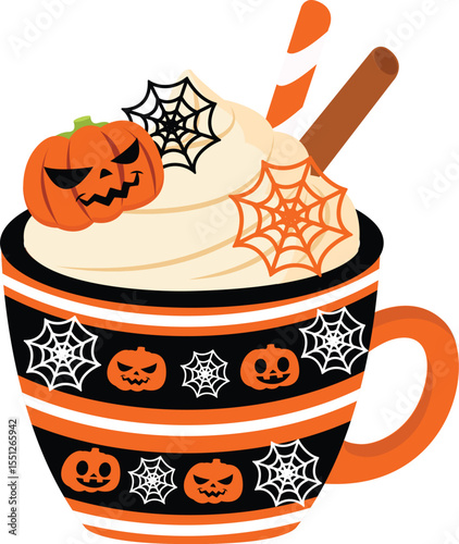 Spooky Halloween Pumpkin Spice Hot Chocolate Drink in Festive Mug