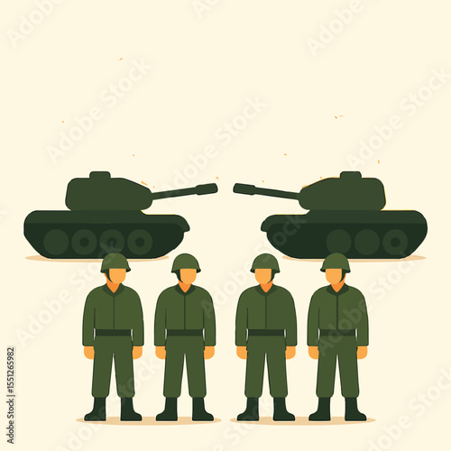 national defense (military, war equipment and military strategy, technology, cyberwar). globalization, diplomacy, and world peace. vector illustration