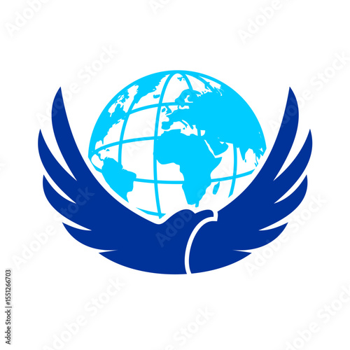 Eagle spread wing with globe in the behind vector logo