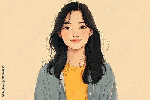Confident young Asian woman smiling and standing isolated on a background., Generative AI