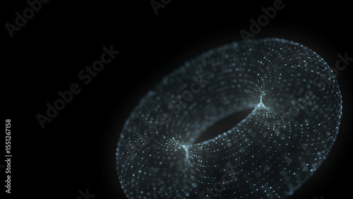 Technology blue torus with connecting dots and lines. Digital abstract network structure. 3D rendering.