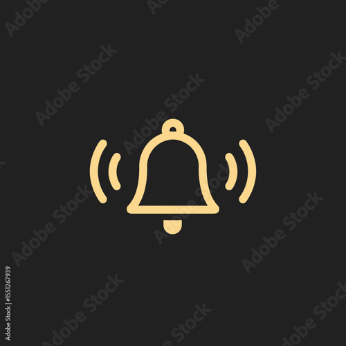 Notification bell icon with sound waves on dark background  