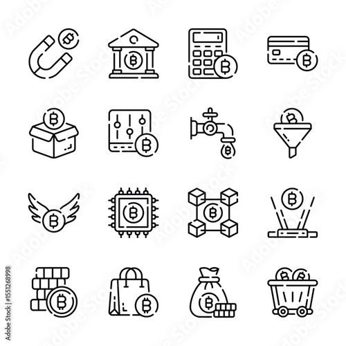 Get this amazing bundle of bitcoin and blockchain outline style icons