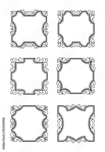 Collection of Six Ornate and Decorative Frames. with line art design style