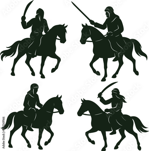 Traditional Arabian Horseman Silhouette - Nomadic Rider Vector