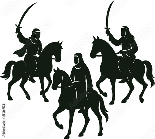 Warrior on Arabian Horse Silhouette - Desert Legend Clipart