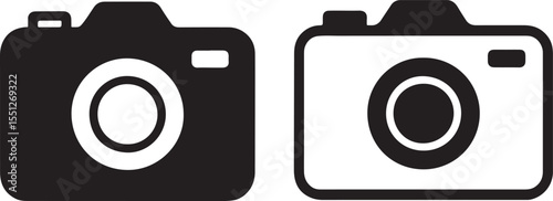 Dual Image Depiction of Camera Icons Presenting Contrasting Styles and Color Schemes for Photography Representation