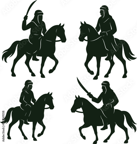Arabian Horse Rider Silhouette Vector - Traditional Desert Warrior