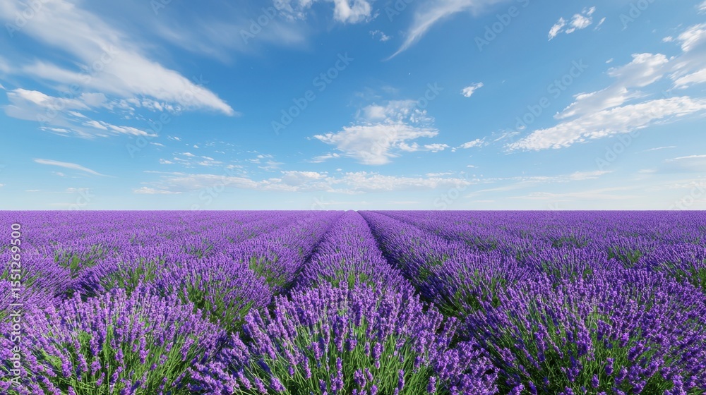 Naklejka premium Lavender fields stretching under a clear blue sky during the daytime