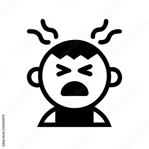 An angry cartoon toddler with steam coming from his head, isolated on white background