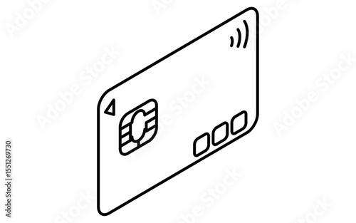 Credit card simple line drawing icon, isometric illustration of payment method and finance, black and white