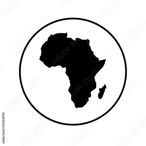 A simple black and white map of africa is isolated on white background