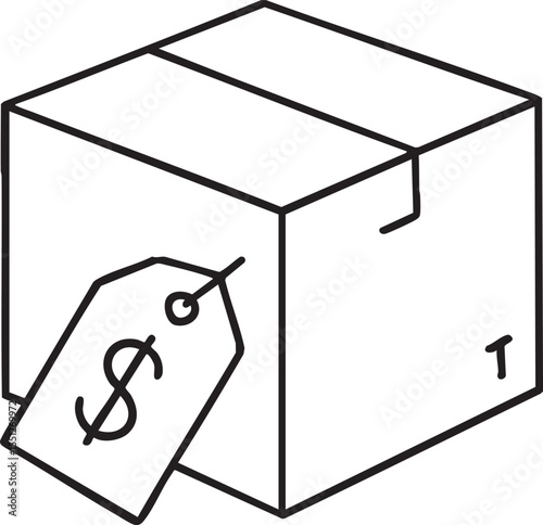 Outline Illustration of a Box with a Dollar Sign Price Tag Attached