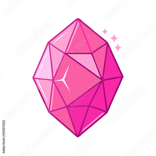 Pink shiny crystal gem or treasure in flat cartoon style. Magic element icon for game mobile app. Vector illustration