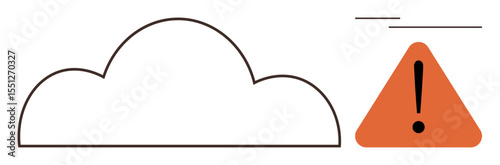 Cloud outline with warning triangle emphasizes caution for system issues, cybersecurity, or connectivity. Ideal for data security, risk, IT management, system monitoring, communication, tech alerts