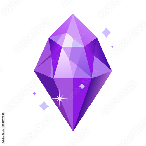 Purple crystal gem with glitter. Magic treasure concept. Vector icon for design game mobile app or element of jewelry illustration