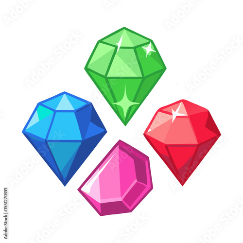 Collection of shining precious gem stones in different colors, magic treasure vector icon for design game mobile app