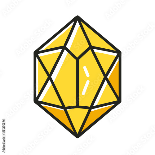 Yellow dodecahedron geometric crystal gem icon. Magic treasure symbol for game mobile app. Fantasy jewel vector illustration