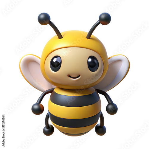 Cute Cartoonish 3 D Rendered Honeybee Yellow Black isolated on a transparent background image