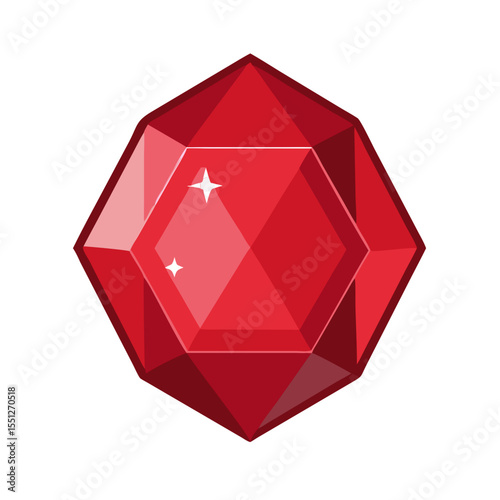 Red bright ruby gem, magic treasure vector icon for mobile game application, jewelry, casino, or adventure concept