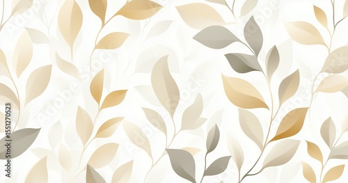 Light Gold Leaf Texture with Gray-Green Accents, Layered Foliage for Luxury Home Decor & Fashion Trim