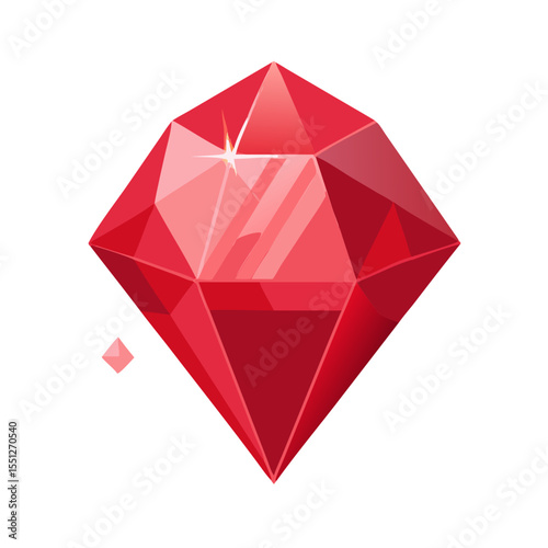 Red shiny diamond or ruby gem icon, magic treasure concept. Vector icon for design of mobile app, game or website