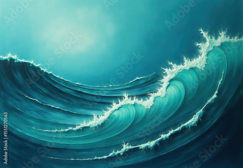 Curving Ocean Waves with White Crests