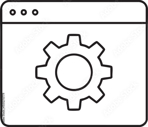 Website Settings Icon Gear Inside Browser Window Black and White Outline simple