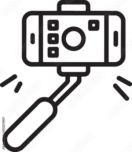 Capturing Moments with a Selfie Stick An Icon Depicting Modern Photography Convenience and Portable Selfies Simplified in a Stylized Black and White