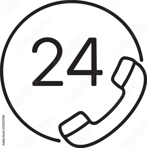 Twenty Four Hour Support Icon with Telephone Handset in a Circle black