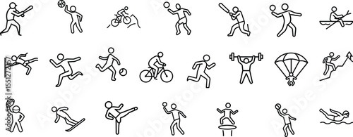 Collection of Simple Line Icons Depicting Various Sports and Activities