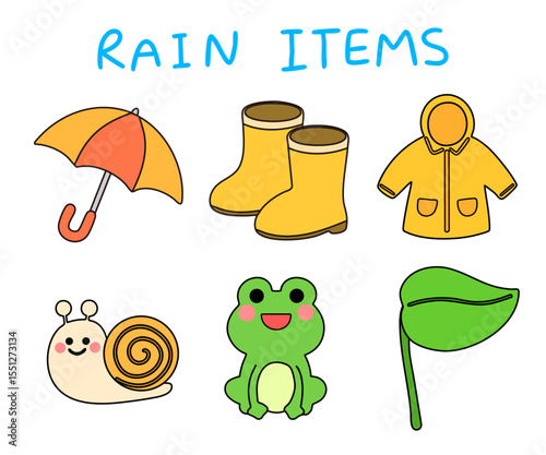 여름 장마 태풍 라인드로잉 아이템 세트(rain storm line drawing item set)
