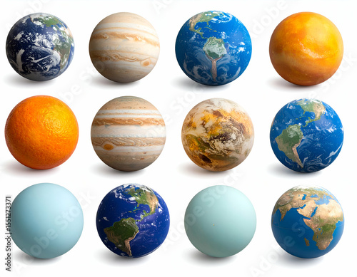 Wallpaper Mural Celestial Collection Colorful Planets in Space, Isolated on White Torontodigital.ca