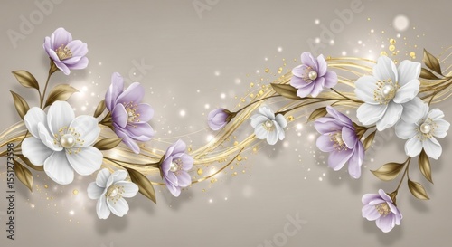 Elegant Floral Arrangement with Delicate Petals and Golden Twists on a Neutral Background